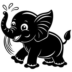 Obraz premium Vector Illustration of a Baby Elephant playing in water