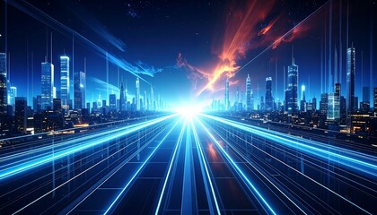 Futuristic city highway at night