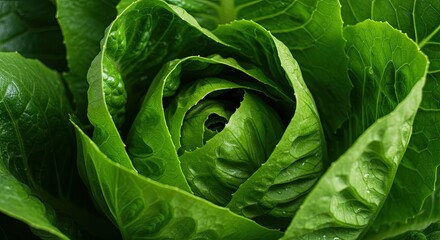 Fototapeta premium Fresh Green Lettuce Head Close Up, Freshness and Healthy Food