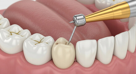 Dentist performing procedure on tooth with modern drill, illustrating dental care and treatment
