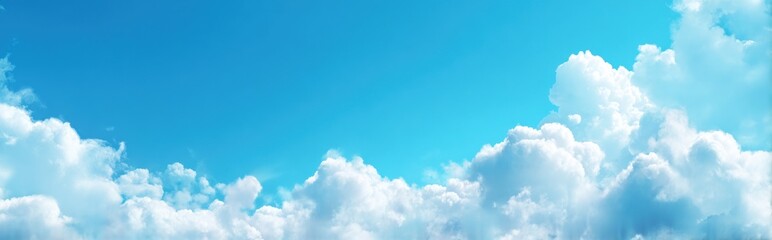 A panoramic vista of puffy white clouds clustered below a clear, light-blue sky, creating a serene and airy atmosphere