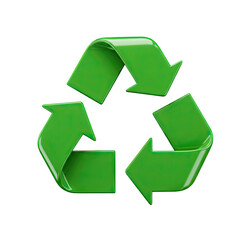 Bright green recycling symbol with three chasing arrows isolated on transparent background