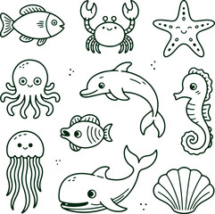 Adorable Ocean Friends Collection A Whimsical Array of Marine Life Illustrations