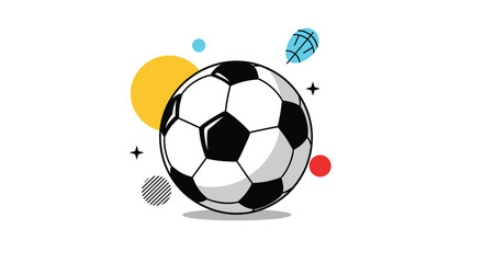 Dynamic soccer ball illustration with vibrant abstract shapes and starbursts for sports promotions