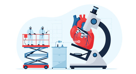 Scientists examine human heart under microscope for groundbreaking medical research and discovery