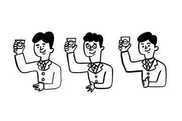 モノクロ　今日も　お疲れ様　スーツで飲み会