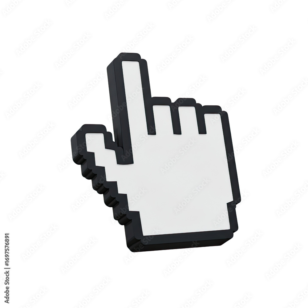 Poster pixelated computer mouse cursor hand pointer icon isolated on transparent background