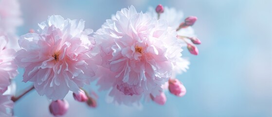 Fototapeta premium The Cherry Blossoms Close-Up in Soft Pastel Light with Bokeh Background