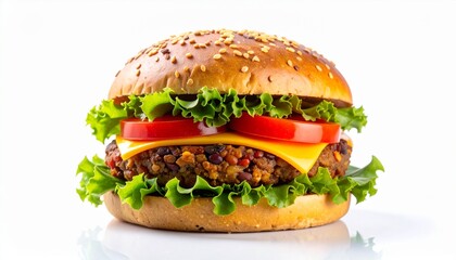 Delicious Veggie Burger with Sesame Bun, Lettuce, Tomato, and Cheese