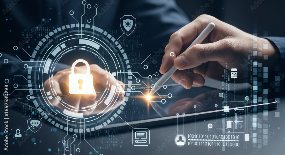 Aufkleber secure digital data protection with advanced cybersecurity technology and business innovation visual