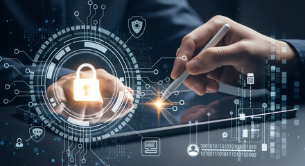 Secure digital data protection with advanced cybersecurity technology and business innovation visualized