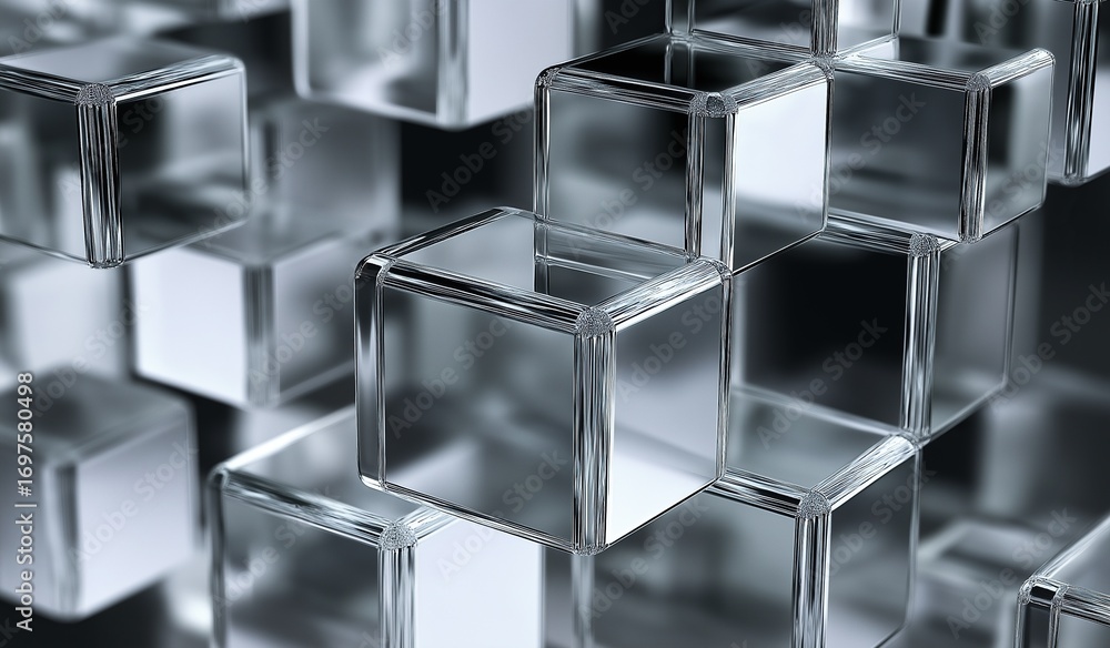 Poster glass cubes arranged in abstract pattern creating sense depth perspective focus clear texture each c