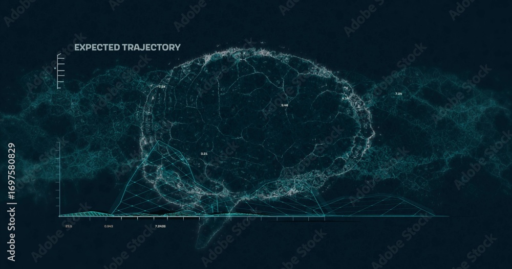 Aufkleber wireframe brain displaying mesh network, axis markers, 3d plot under expected trajectory on screen