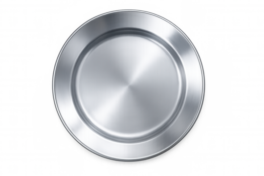 Round metallic plate with radial gradient effect on a transparent background, perfect for showcasing food or other products