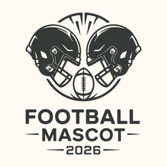 Vector art of american football mascot logo with two helmets and a football