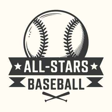 Vector art of allstars baseball logo with baseball and crossed bats on a cream background