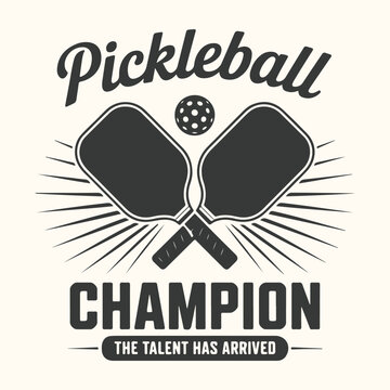 Vector art of pickleball champion graphic with crossed paddles and ball