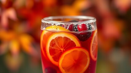 A glass of sangria with fresh citrus and berries, evoking warm Spanish National Day celebrations.