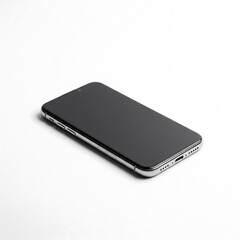 Modern communication smartphone with a blank dark screen for mockup purposes, isolated on a clean and minimalist white background