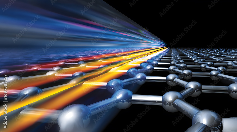 Poster molecular structure with dynamic light trails
