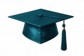 Blue graduation cap with tassel on transparent background symbolizing academic success and educational accomplishment