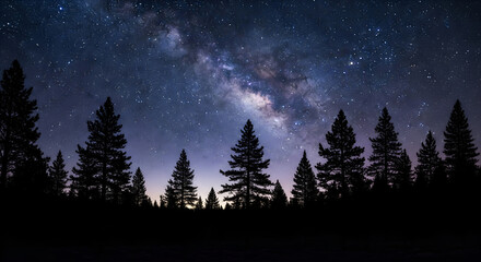 Fototapeta premium Milky Way Galaxy Over Silhouetted Pine Forest
