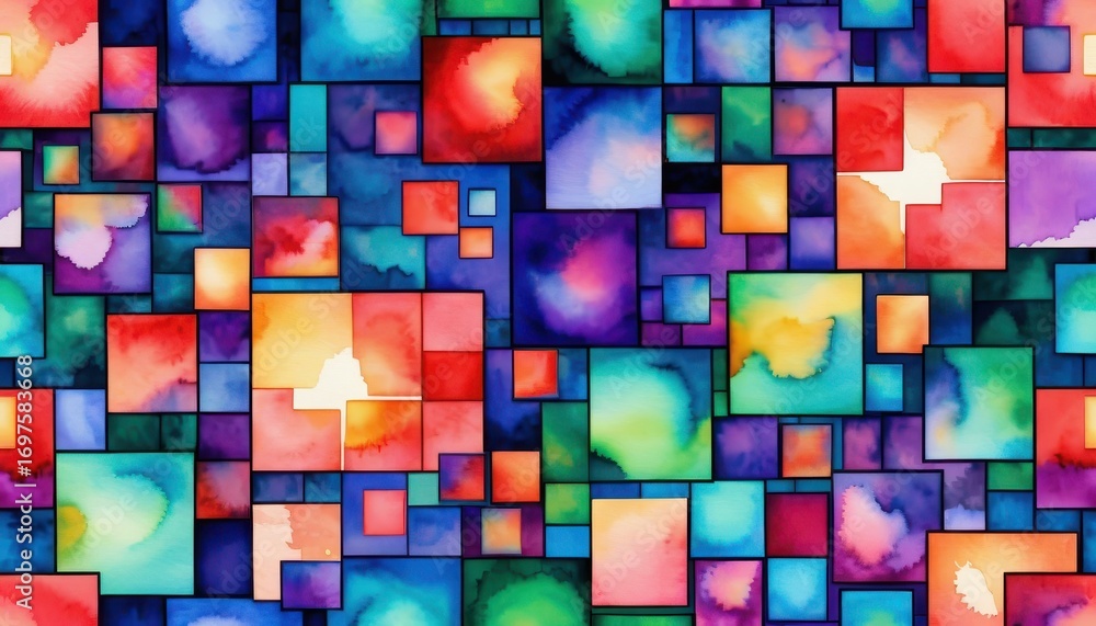 Aufkleber vibrant abstract mosaic pattern with colorful geometric squares and rectangles in various shades of 