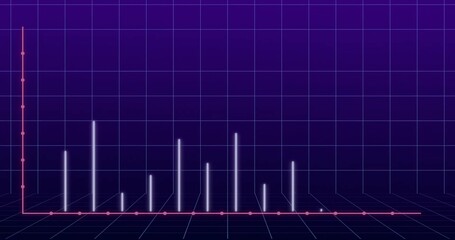 Displaying glowing vertical bars rising from base on virtual 3D grid, featuring pink axis markers