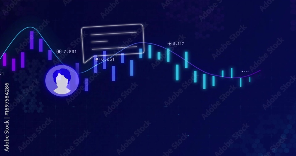 Poster displaying data visualization weaving line through glowing bars on dashboard, with numeric markers