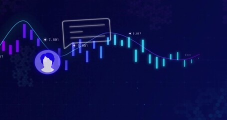 Displaying data visualization weaving line through glowing bars on dashboard, with numeric markers