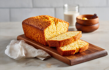 Traditional pan de elote, Mexican-style cornbread sliced