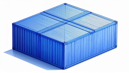 A detailed view of a blue shipping container, designed for cargo transport, showcasing its robust and durable construction.