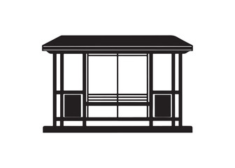Public bus stop shelter silhouette, urban transport vector illustration design isolated on white.