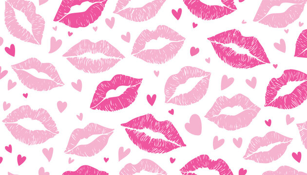 Pink lips and hearts pattern kiss love