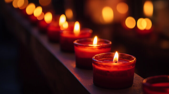 "Candle Lights on Graves and Tombstones at Cemetery during All Saints Day, Zaduszki and Day of the Dead &ndash; Christian Memorial Tradition Night Photography"