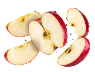 Single Apple Slice with Juicy Texture, Angled Close-Up, Isolated  