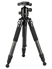 Professional carbon fiber camera tripod with a ball head mount on a transparent background
