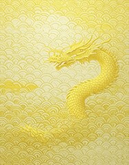 Fototapeta premium Gold dragon on a yellow background