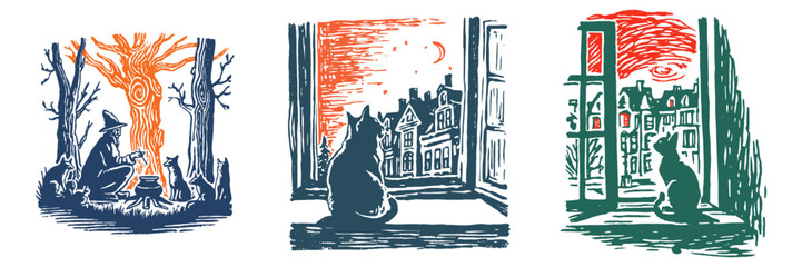 Cozy Scenes of Nature and Home with Cats and a Fire