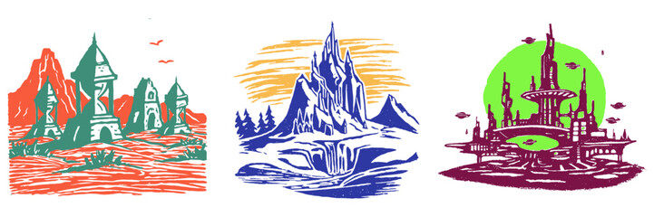 Vibrant Scenic Landscapes in Three Distinct Styles and Colors