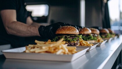 フードカーでハンバーガー