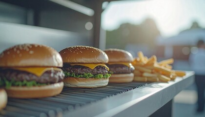 フードカーでハンバーガー