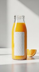 Bright and inviting: Freshly squeezed orange juice bottle presentation