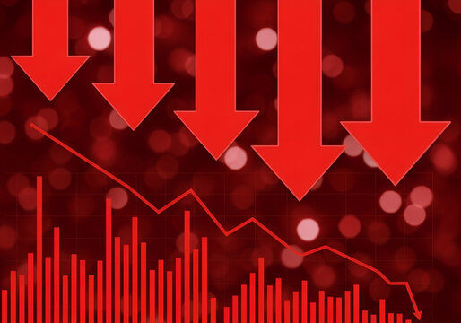 red economy business crisis graph arrow down, trading candlestick chart fall