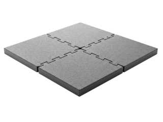 Interlocking gray foam puzzle tiles for a protective floor mat on a transparent background