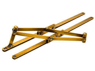 Vintage brass pantograph drafting instrument for scaling images on a transparent background