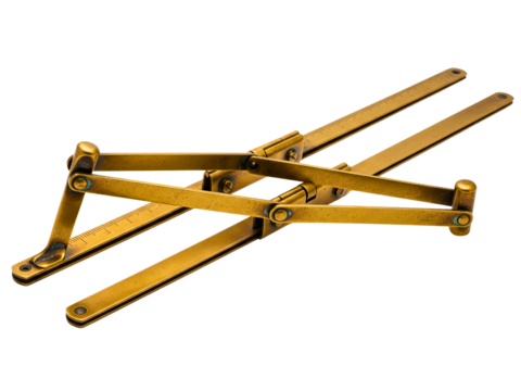 Vintage brass pantograph drafting instrument for scaling images on a transparent background