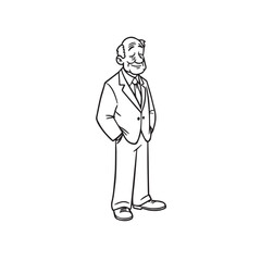 Old person in formal suit black and white vector illustration portrait elegant classic digital artwork