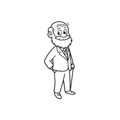 Old person in formal suit black and white vector illustration portrait elegant classic digital artwork