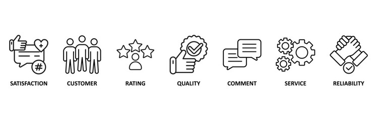 Feedback icon set vector illustration for satisfaction, customer, rating, quality, comment, service and reliability